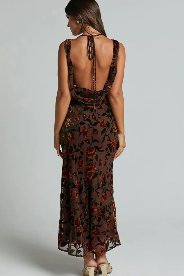 Stephania Midi Dress 8211 Cowl Neck Low Back Burnout Slip Dress In Chocolate Women Showpo Curve Clothes