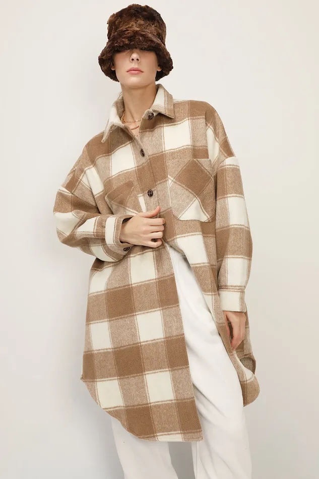 Storets Ada Oversized Plaid Shirt Jacket Women Jackets and Coats