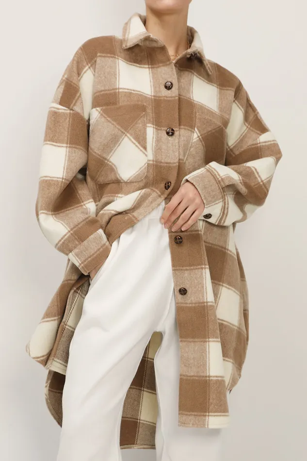 Storets Ada Oversized Plaid Shirt Jacket Women Jackets and Coats