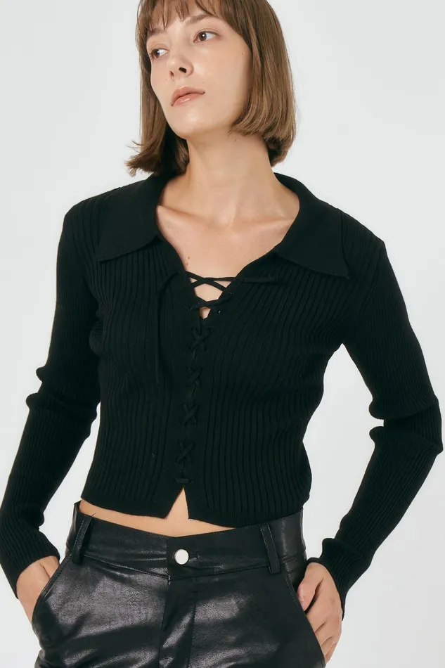 Storets Adella Lace Up Knitted Top Women Tops