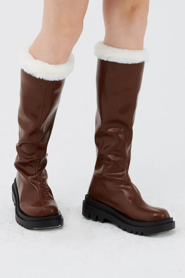 Storets Andrea Faux Fur Trim High Boots Women Shoes