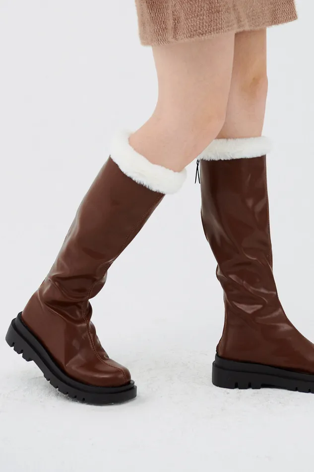 Storets Andrea Faux Fur Trim High Boots Women Shoes