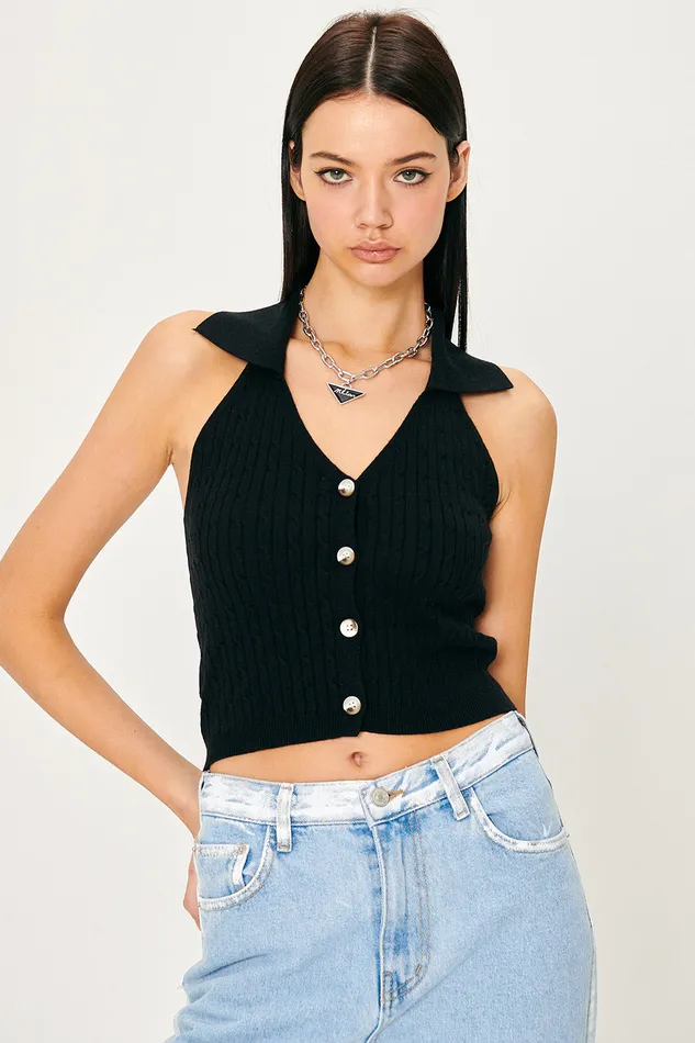 Storets Avery Knitted Halter Neck Top Women Sweaters and Knitwears