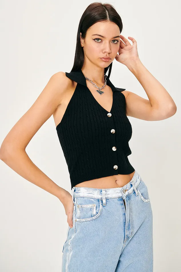 Storets Avery Knitted Halter Neck Top Women Sweaters and Knitwears