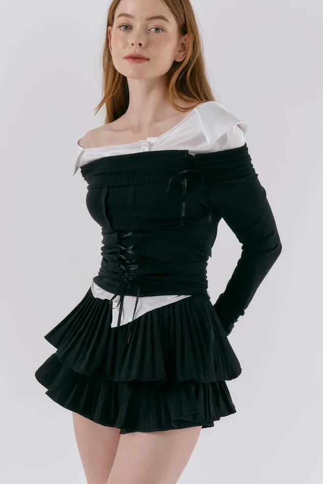 Storets Clara Pleated Ruffle Skort Women Skirts
