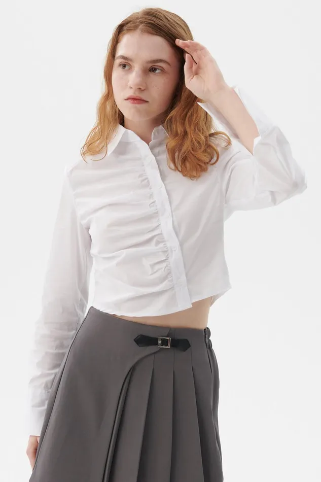Storets Courtney Ruched Crop Shirt Women Crop Tops Storets Courtney Ruched Crop Shirt Women Crop Tops