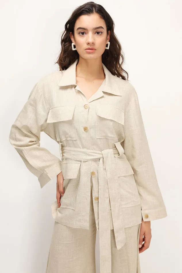 Storets Dani Linen Safari Jacket Women Jackets and Coats