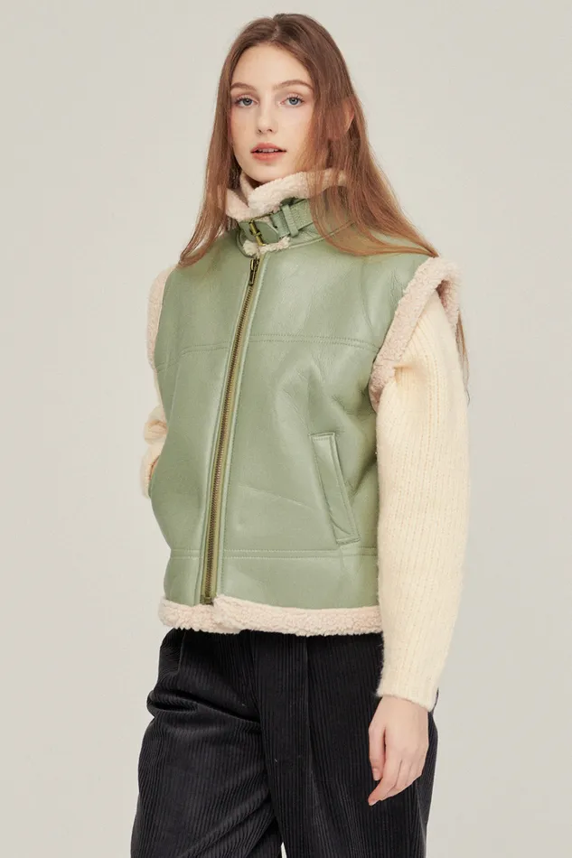 Storets Daniela Pleather Shearling Vest Women Jackets and Coats