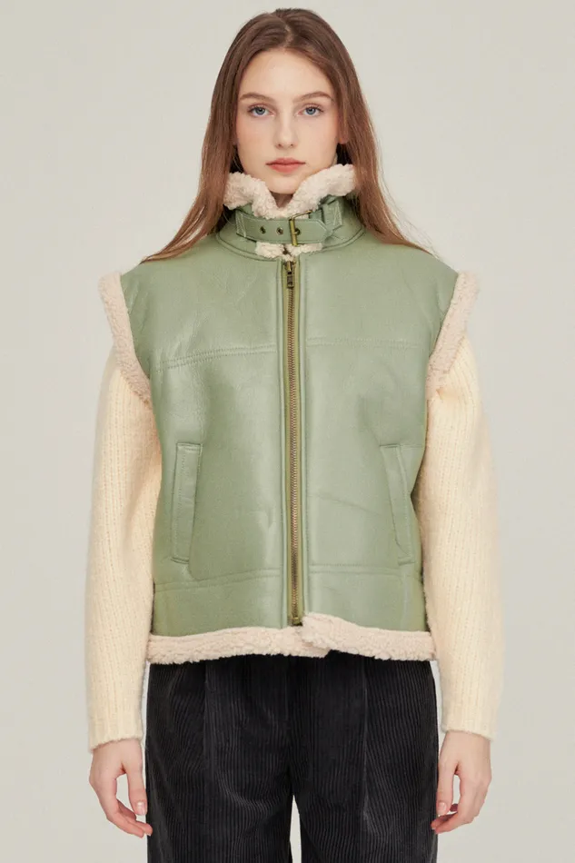 Storets Daniela Pleather Shearling Vest Women Jackets and Coats