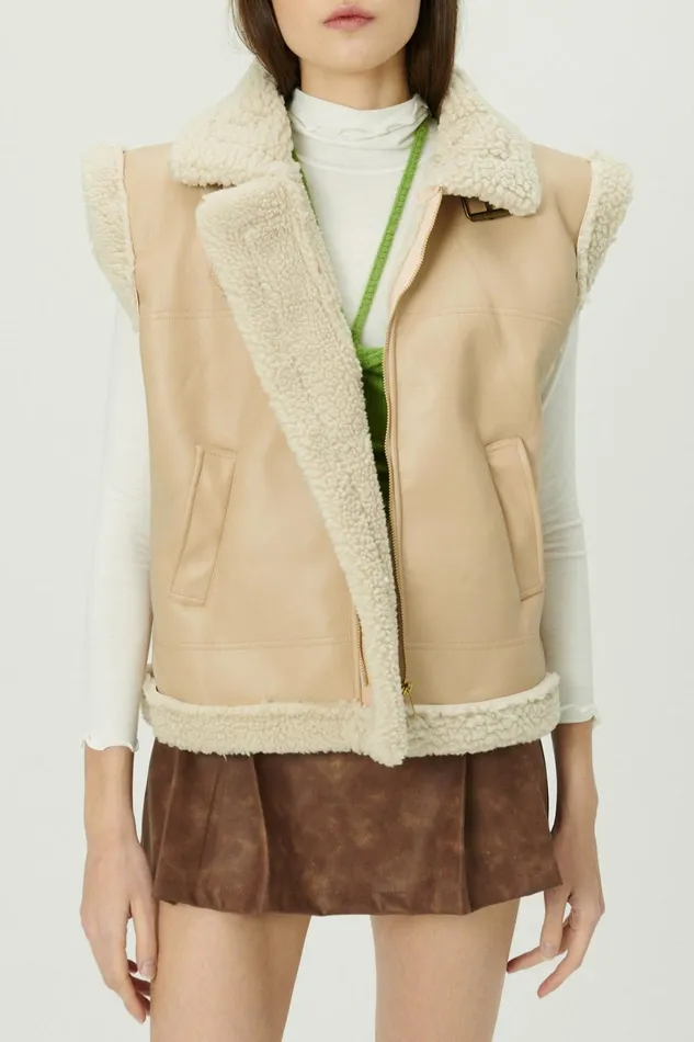 Storets Daniela Pleather Shearling Vest Women Jackets and Coats