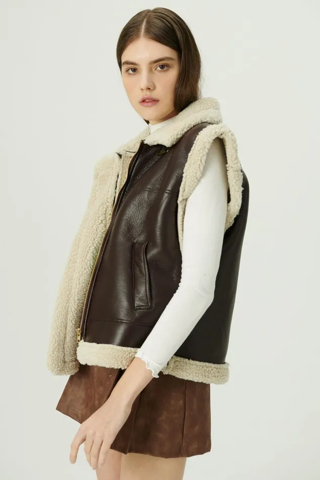 Storets Daniela Pleather Shearling Vest Women Jackets and Coats