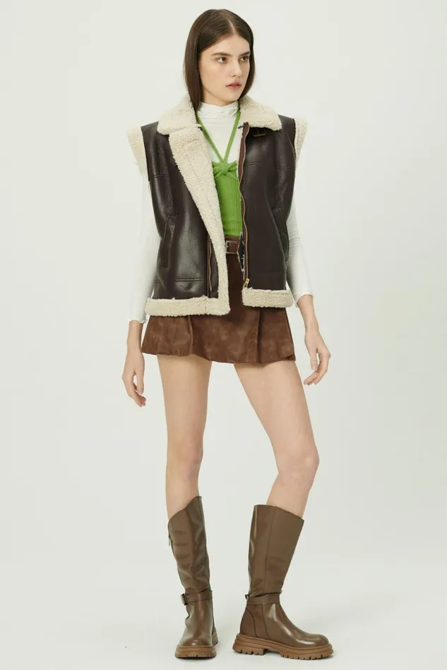 Storets Daniela Pleather Shearling Vest Women Jackets and Coats