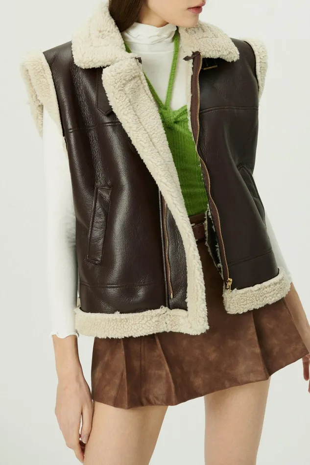 Storets Daniela Pleather Shearling Vest Women Jackets and Coats