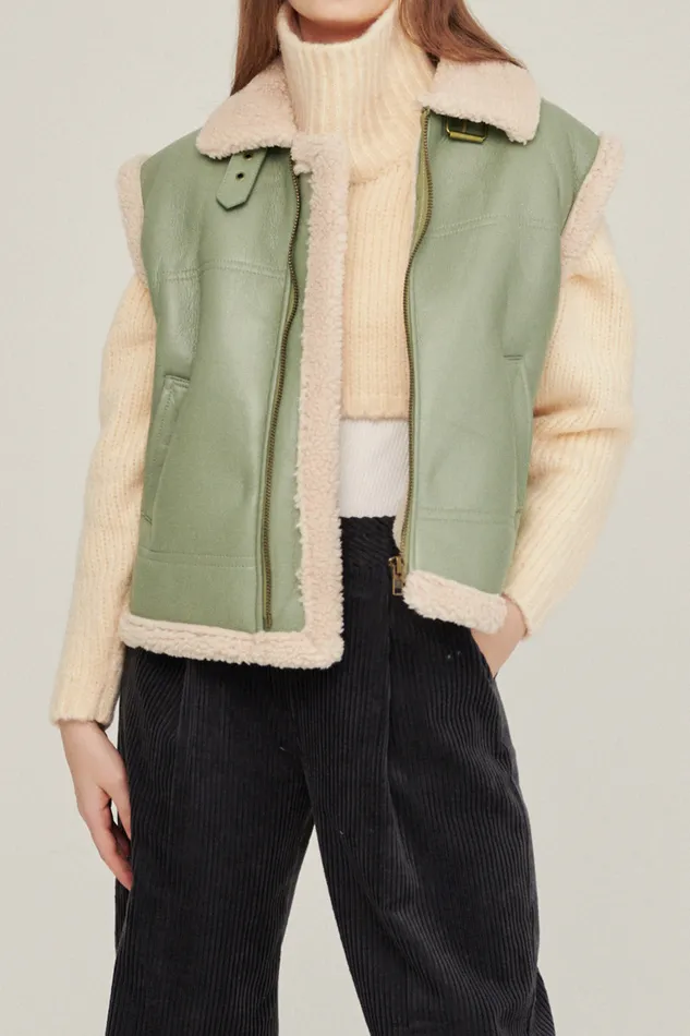 Storets Daniela Pleather Shearling Vest Women Jackets and Coats
