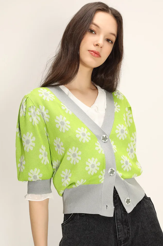 Storets Kathleen Floral Puffed Cardigan Women Cardigan
