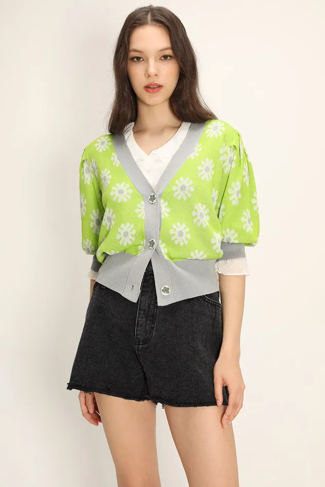 Storets Kathleen Floral Puffed Cardigan Women Cardigan