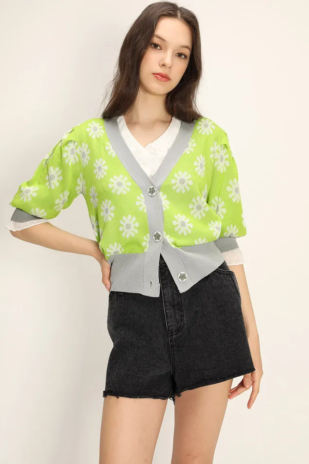 Storets Kathleen Floral Puffed Cardigan Women Cardigan