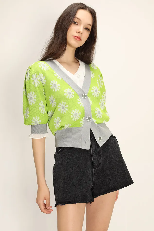 Storets Kathleen Floral Puffed Cardigan Women Cardigan