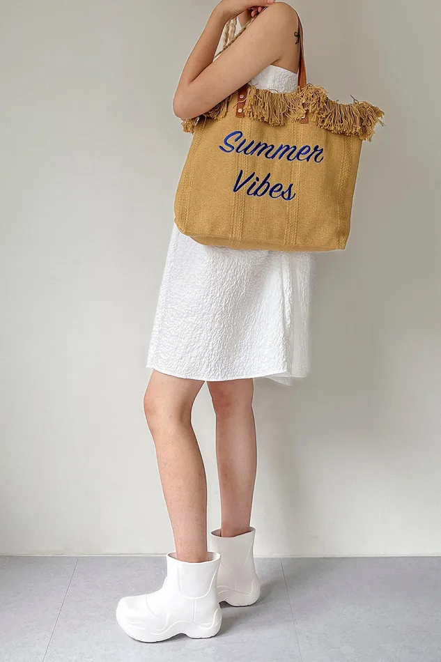Storets Lettering Raffia Shoulder Bag Women Bags