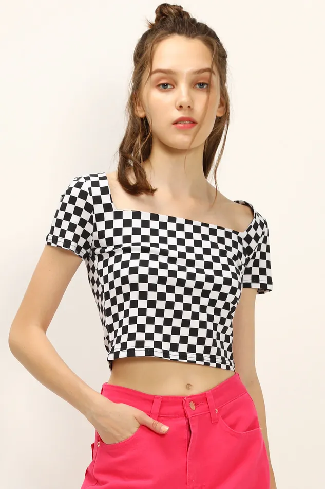 Storets Melanie Tshirt In Checkerboard Print Women Crop Tops
