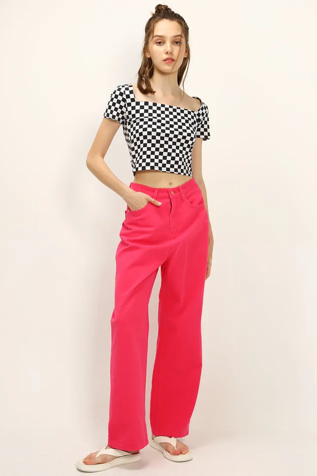Storets Melanie Tshirt In Checkerboard Print Women Crop Tops