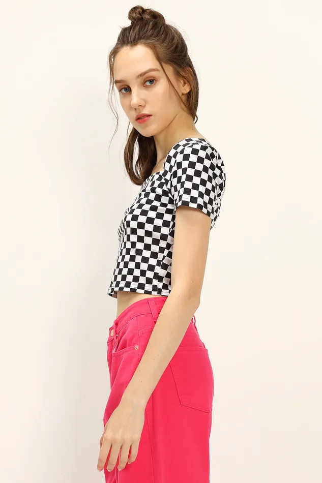 Storets Melanie Tshirt In Checkerboard Print Women Crop Tops