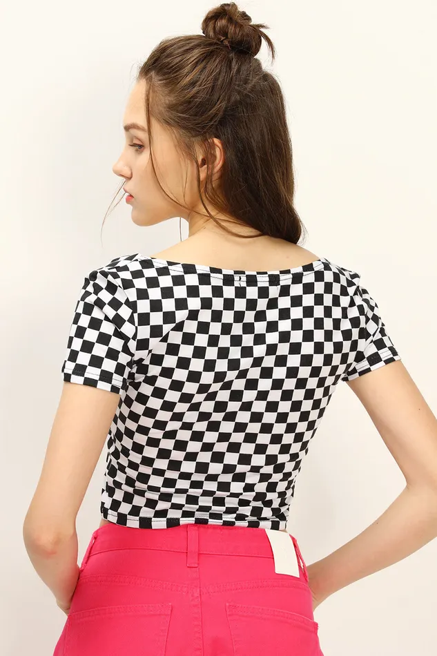 Storets Melanie Tshirt In Checkerboard Print Women Crop Tops