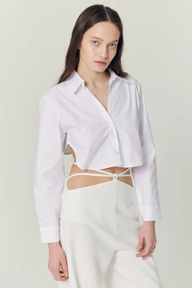 Storets Mila Back String Crop Shirt Women Shirts and Blouses