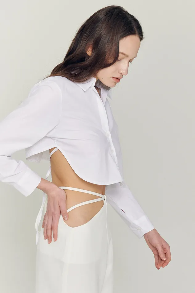 Storets Mila Back String Crop Shirt Women Shirts and Blouses