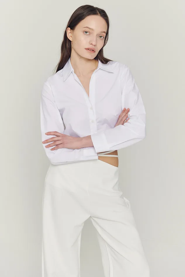 Storets Mila Back String Crop Shirt Women Shirts and Blouses