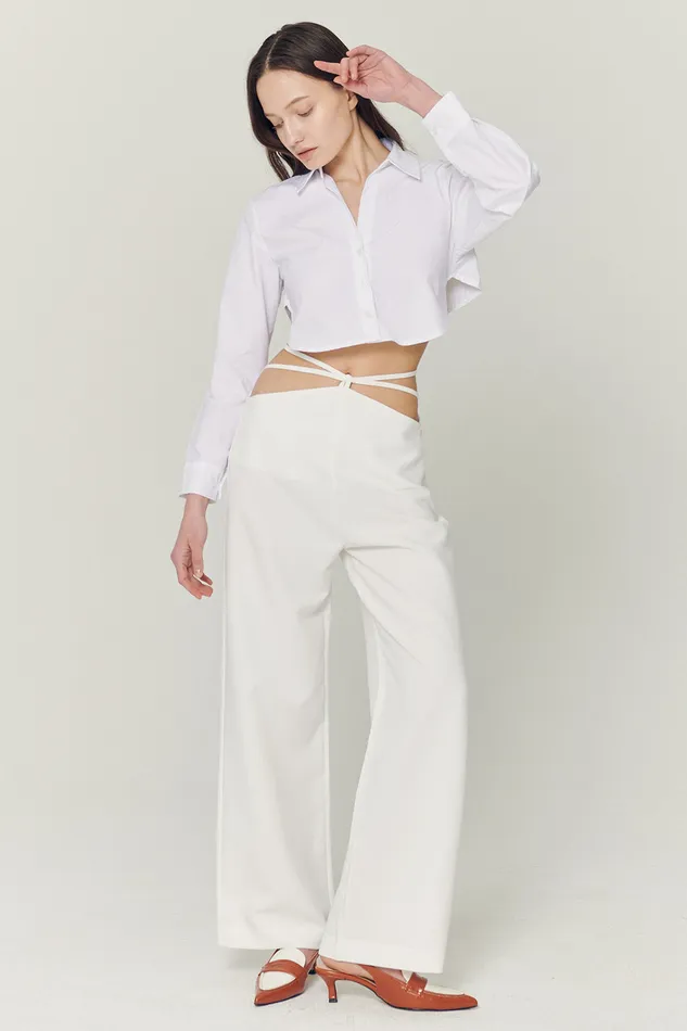 Storets Mila Back String Crop Shirt Women Shirts and Blouses