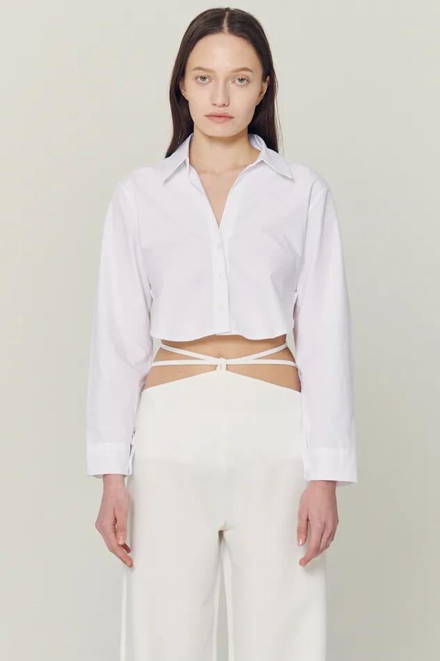 Storets Mila Back String Crop Shirt Women Shirts and Blouses
