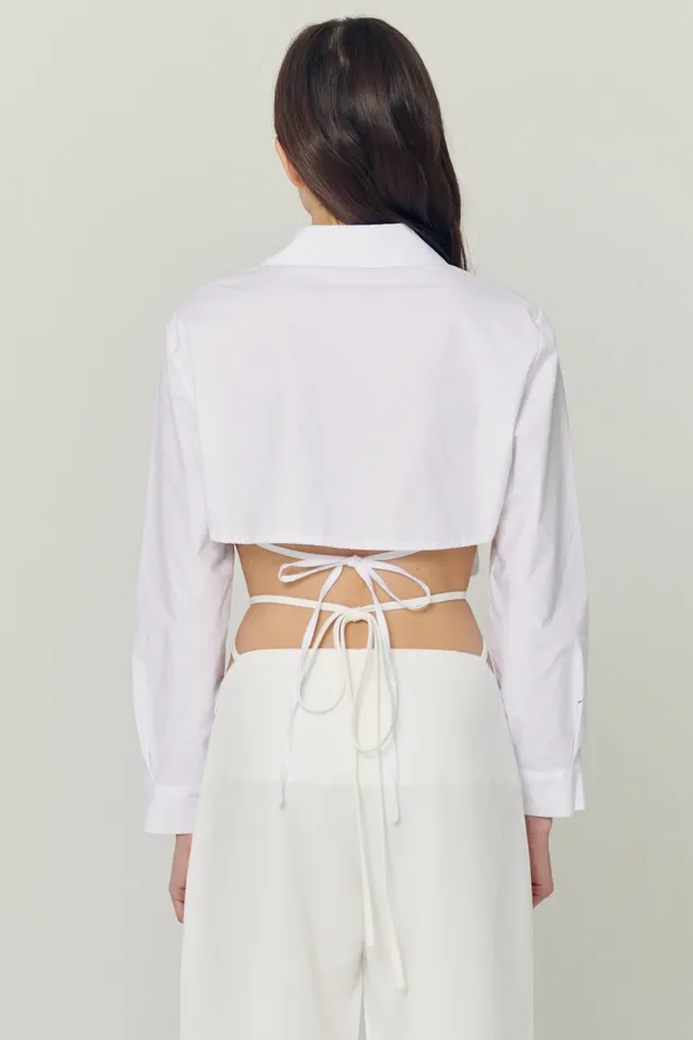 Storets Mila Back String Crop Shirt Women Shirts and Blouses