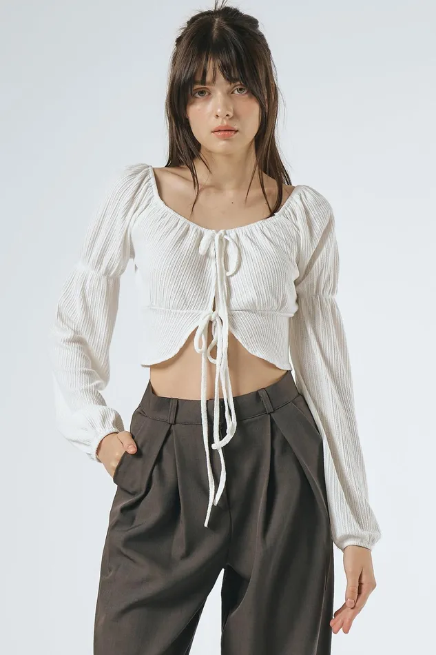 Storets Pam Puff Sleeved Cropped Top Women Tops