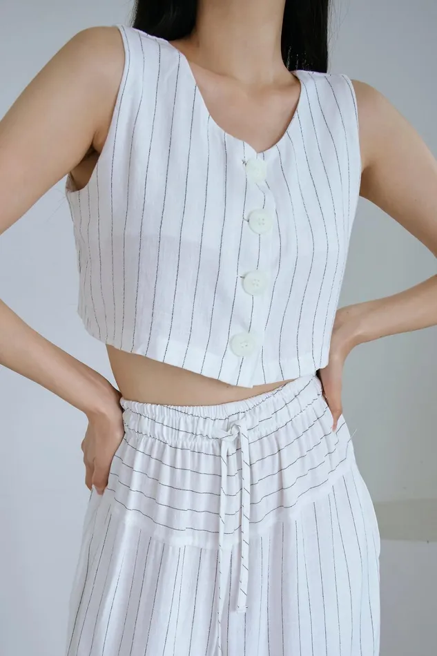 Storets Yve Striped Linen Top Women Tops