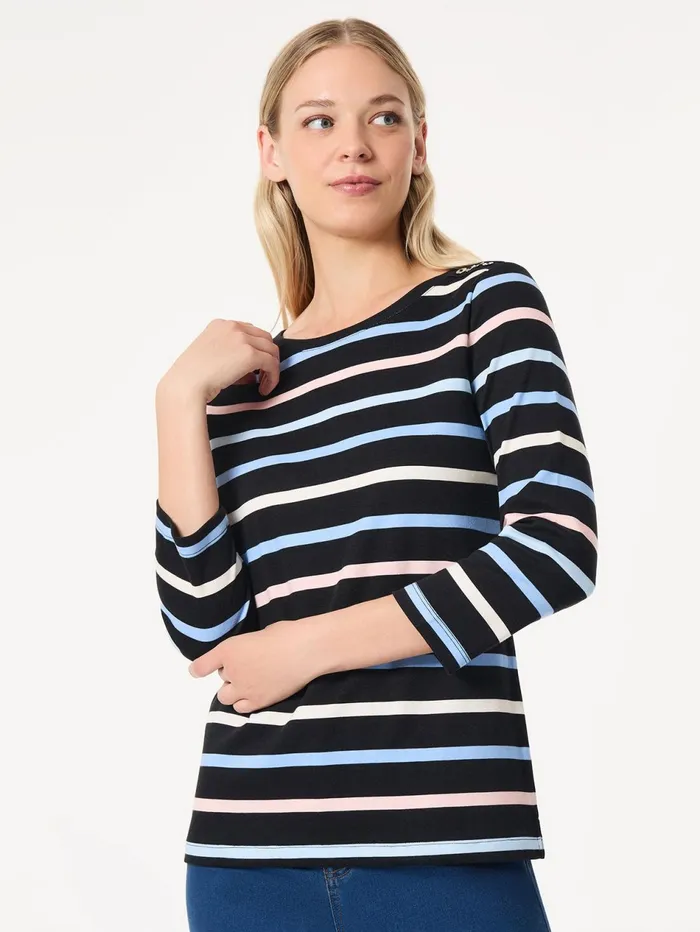 Striped 34 Sleeve Button Shoulder Tee Women Jones New York Sale