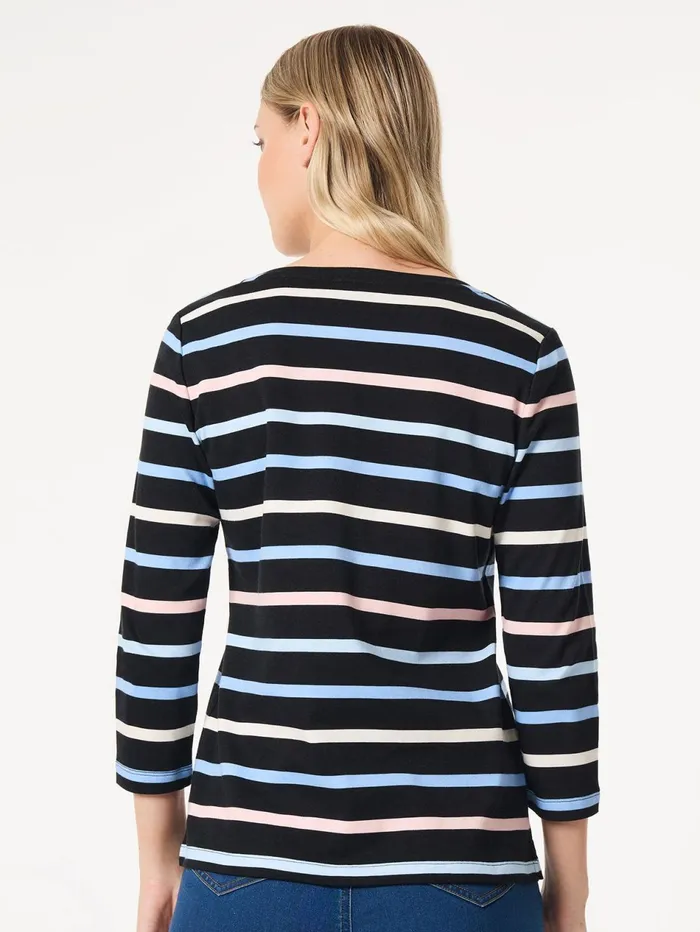 Striped 34 Sleeve Button Shoulder Tee Women Jones New York Tanks and Tees Striped 34 Sleeve Button Shoulder Tee Women Jones New York Tanks and Tees