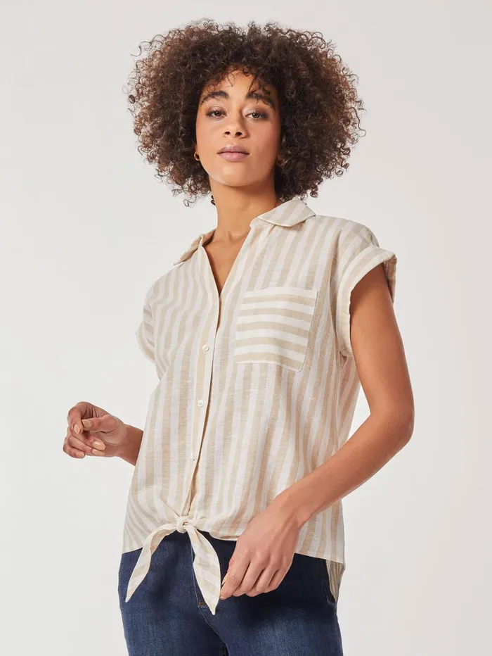 Striped TieFront ButtonDown Blouse Women Jones New York Sale