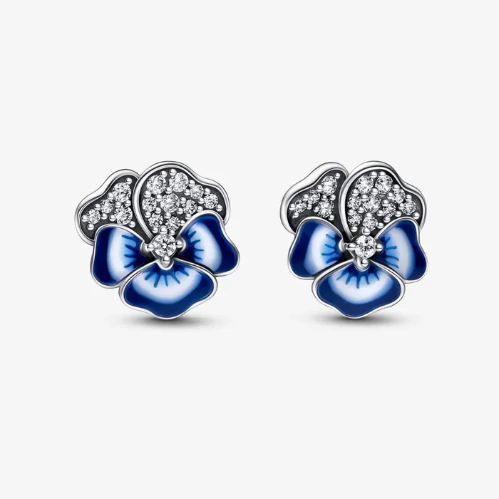 Stud Earrings Women Pandora Blue Pansy Flower Stud Earrings