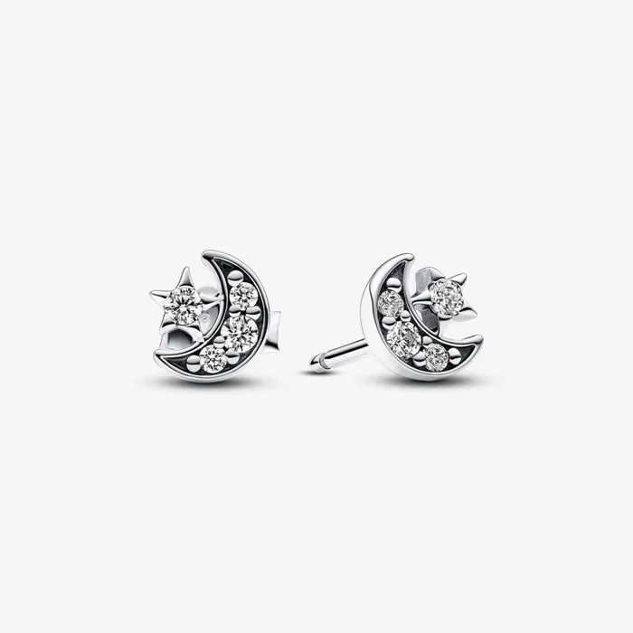 Stud Earrings Women Pandora Sparkling Moon and Star Stud Earrings