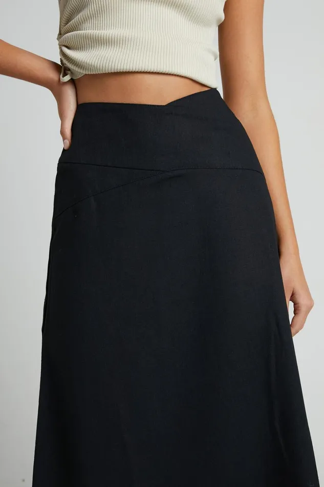 Sundry Midi Skirt 8211 Linen Look High Waisted Cross Front Detail Skirt In Black Women Showpo Skirts