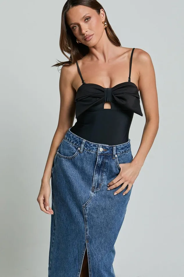 Susie Bodysuit 8211 Strapless Bow Detail Bodysuit In Black Women Showpo Tops
