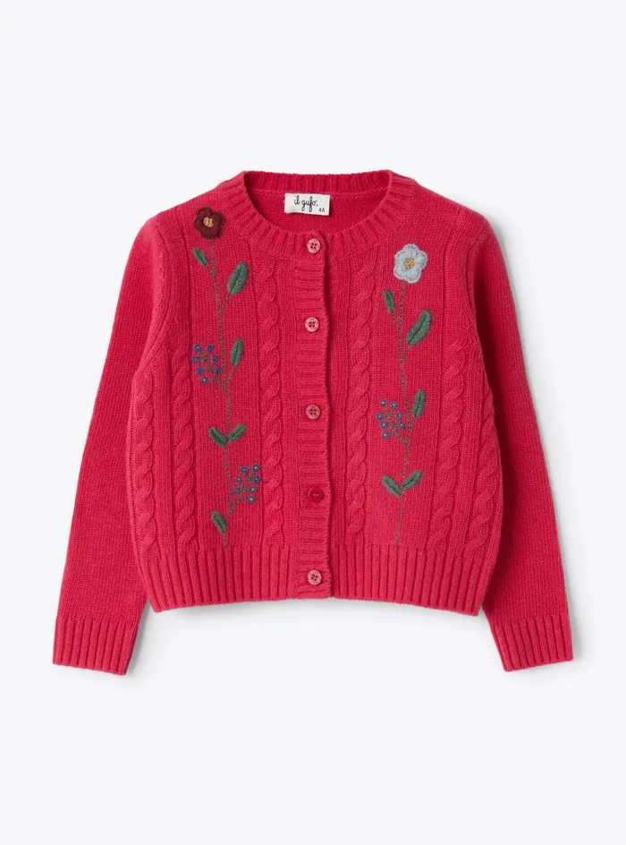 Sweaters And Cardigans Girl 216 Il Gufo Wool Cardigan With Embroidered Flowers