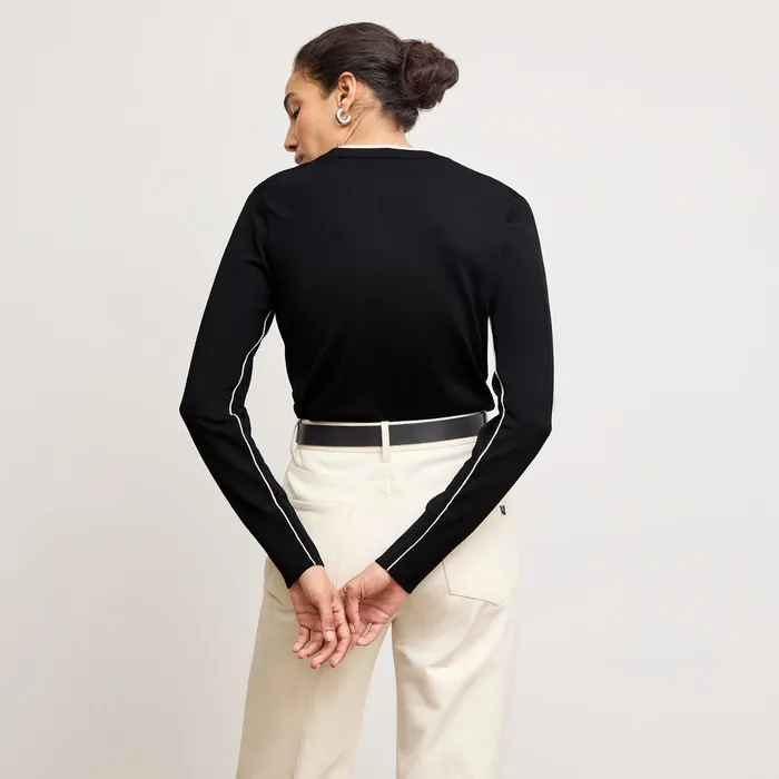 Sweaters M M LaFleur Women The Kit Contrast Sweater 8211 Light Merino BlackIvory