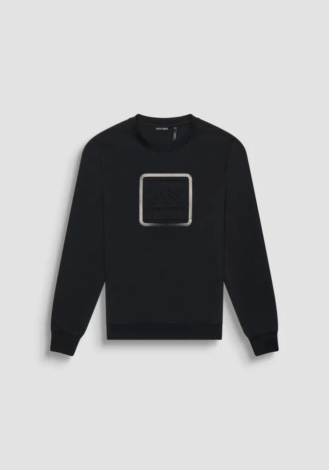 Sweatshirts Men Antony Morato Slim Fit Sweatshirt In Black Cotton Blend With Embroidered Logo Black