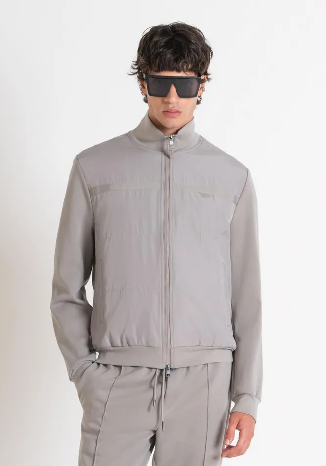 Sweatshirts Men Antony Morato Slim Fit Sweatshirt With Zip In Grey Cotton Blend And Contrasting Technical Fabric Clay