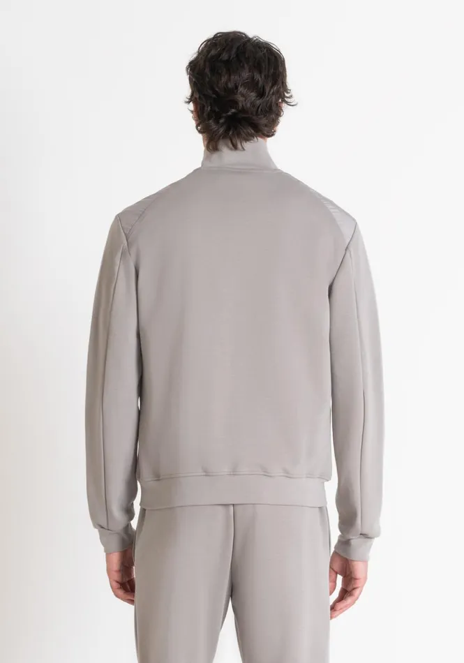 Sweatshirts Men Antony Morato Slim Fit Sweatshirt With Zip In Grey Cotton Blend And Contrasting Technical Fabric Clay