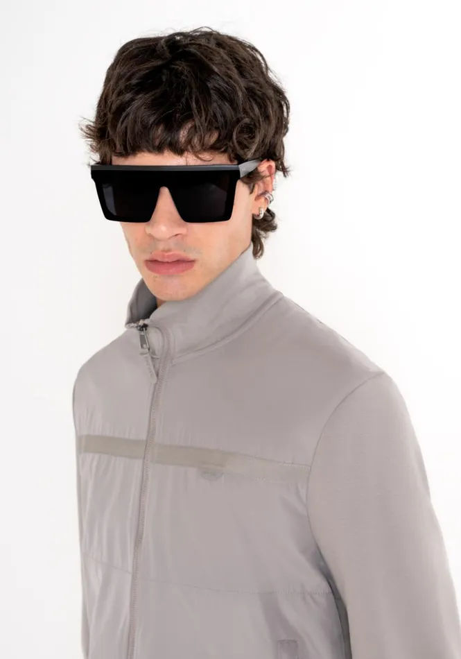 Sweatshirts Men Antony Morato Slim Fit Sweatshirt With Zip In Grey Cotton Blend And Contrasting Technical Fabric Clay