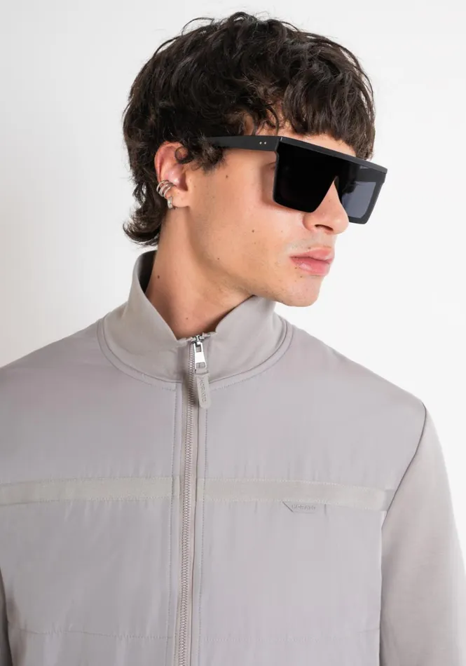 Sweatshirts Men Antony Morato Slim Fit Sweatshirt With Zip In Grey Cotton Blend And Contrasting Technical Fabric Clay