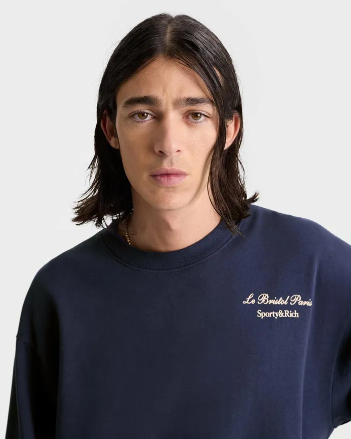 Sweatshirts Men Sporty and Rich Faubourg Crewneck 8211 NavyCream